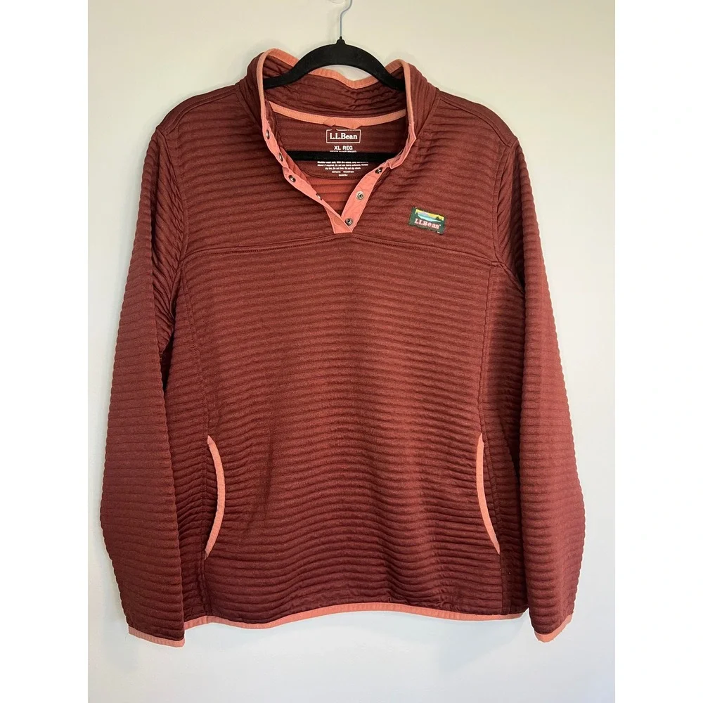 L.L. Bean Airlight Red/Brown Fall Neutral Quilted Color Snap Pullover Women XL - Picture 1 of 8